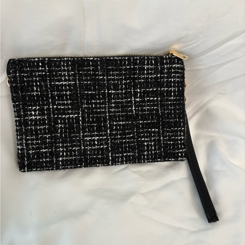 Jen & Co Black and White Tweed Clutch